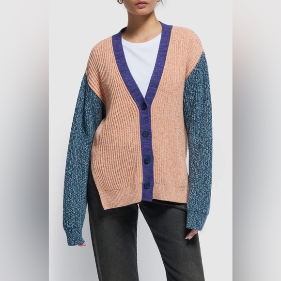 Nation LTD Sadie Colorblock Pheasant Marled Cotton Cardigan Sweater Small NEW - Picture 2 of 8